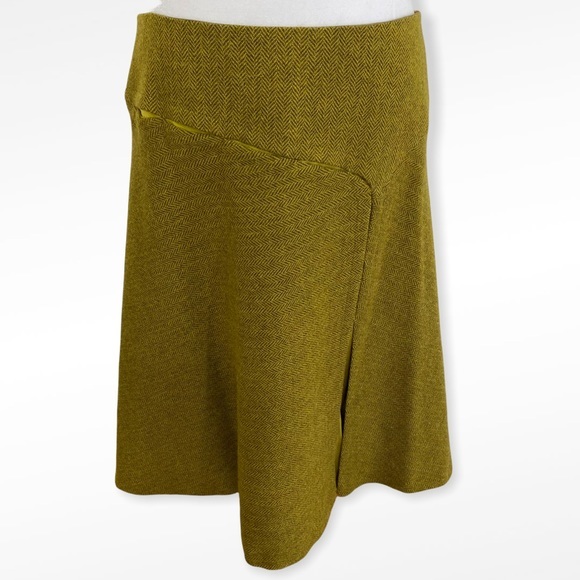 Max Mara Olive Green Tweed Alpaca Virgin Wool Skirt Front Slit + Silk Lining - Picture 2 of 8